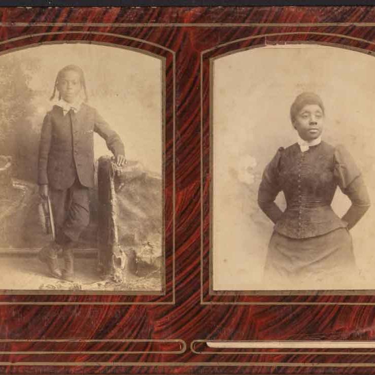 		old photos of a woman and young boy
	