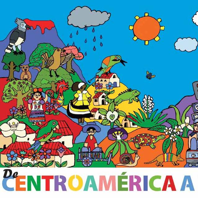 		Colorful painting of cartoonish hills, animals, buildings and people
	