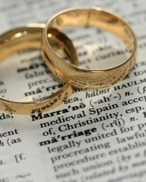 		Two gold rings on a dictionary definition of &#039;marriage&#039;
	