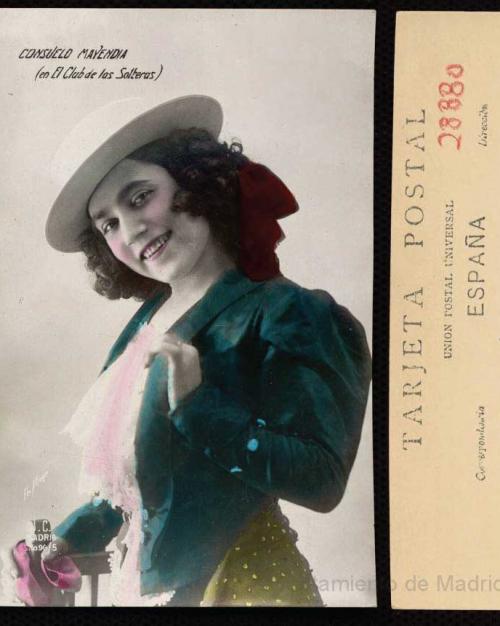 		Antique postcard featuring a smiling woman
	
