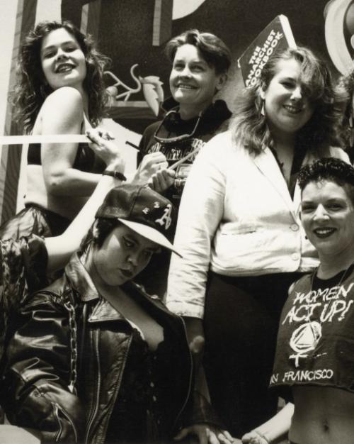 		Black and white photo (1984) of a eight people 
	
