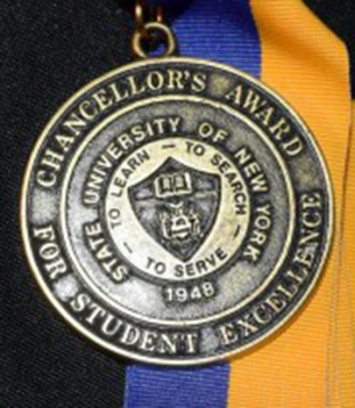 		 Award medal on blue and gold ribbon
	