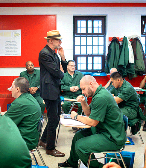 		 Professor Joe Margulies interacts with his students at Cayuga Correctional Facility in Moravia, New York
	
