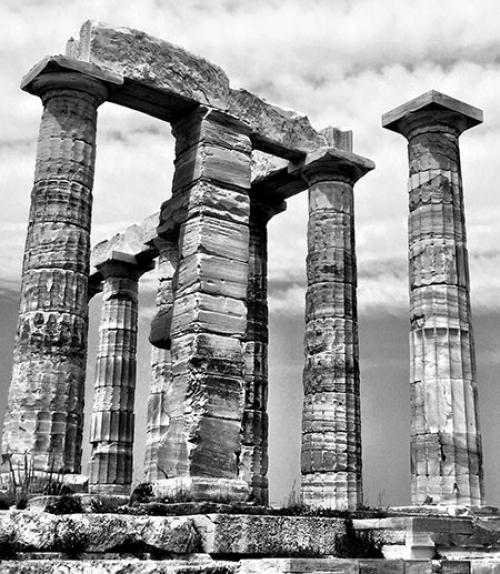 		 Roman columns still standing in an ancient ruin
	