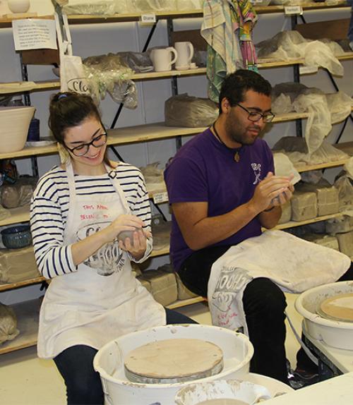 		 Students making pottery
	