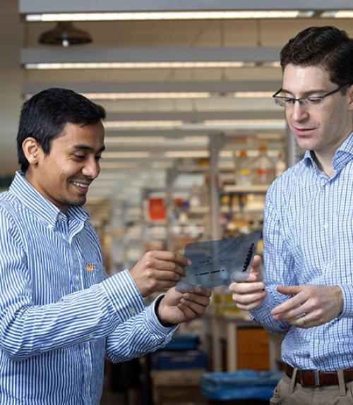 		 Adnan Shami Shah (left) and Jeremy Baskin in the lab
	