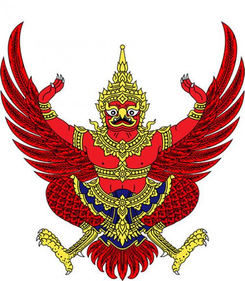		 A figure with wings and bird feet and the torso of a man, with Thai jewelry and crown
	