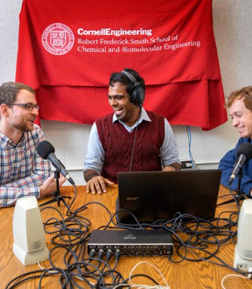 		 Doctoral students doing science podcast
	