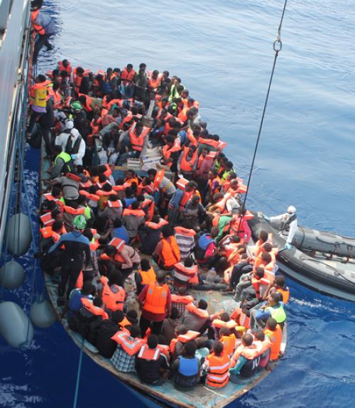 		 Refugees in a boat
	