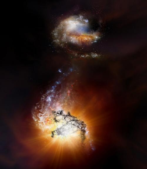 		 A pair of massive, hyper-luminous galaxies a
	