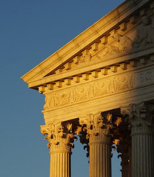  Stone building facade in low light