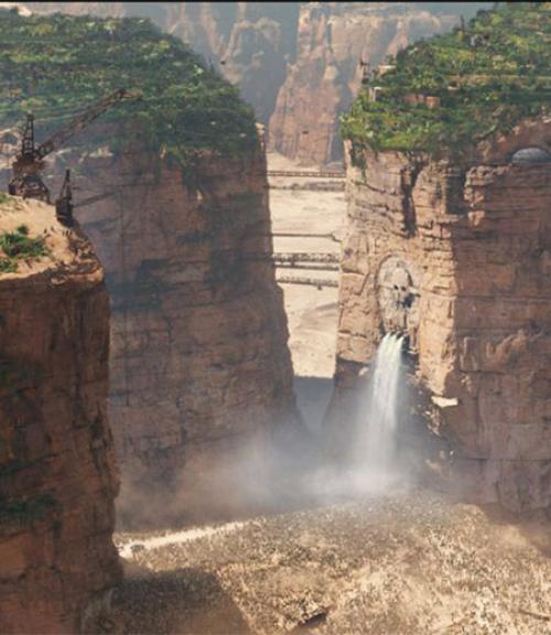  Water falls from a cliff