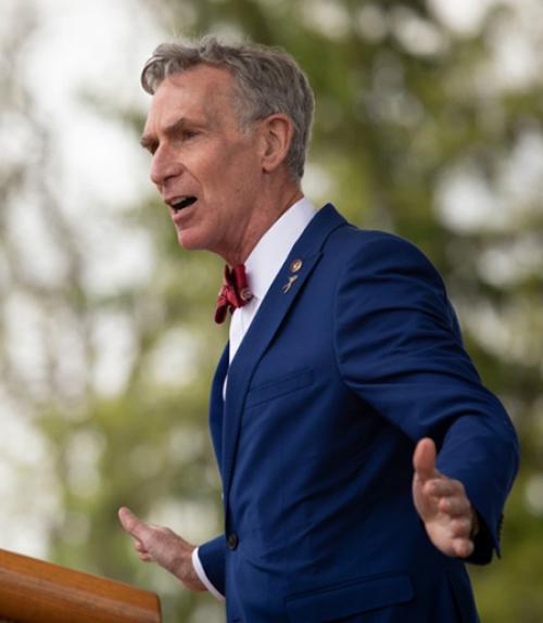 		 Bill Nye delivers the convocation speech
	