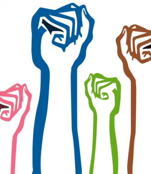  Clinched fists in the air