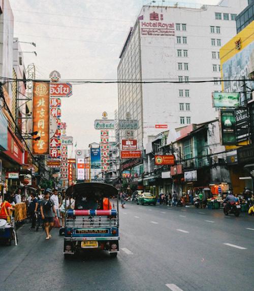  Mini-bus on a busy city street