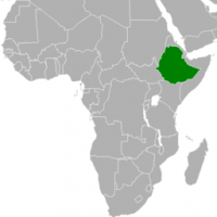 Ethiopia is highlighted in green on a map of the African continent.