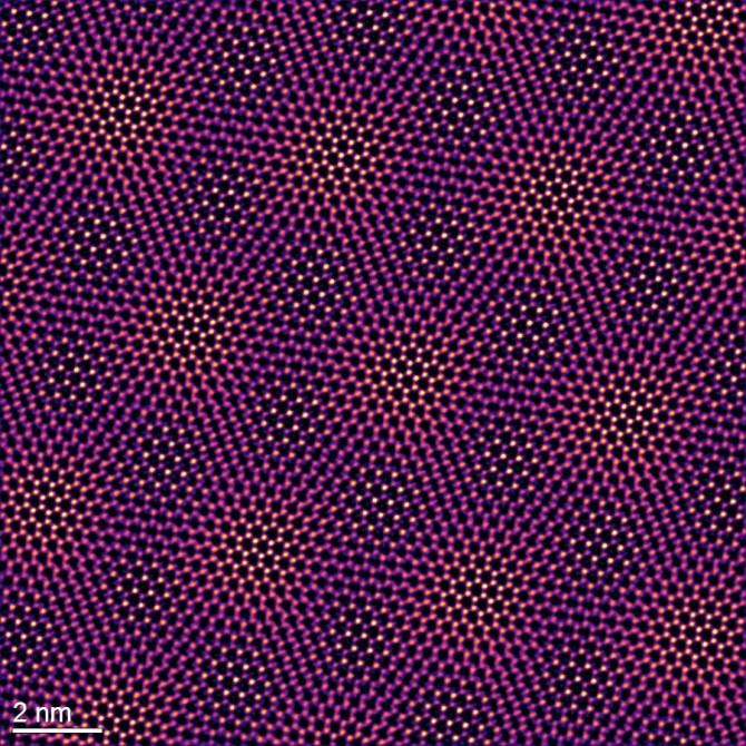Purple field showing a lattice pattern and orange and yellow highlights