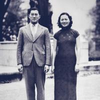 Two people, dressed well in a 1940 historical photo