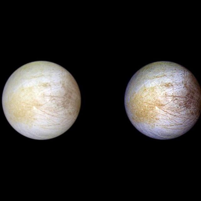 Two spheres against a dark background: images of a moon