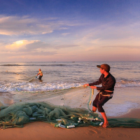 Man fishing with net