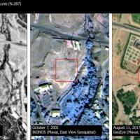 Side-by-side satellite images showing a patch of ground