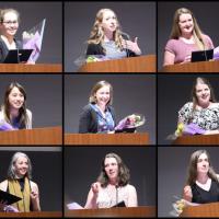 A grid of images of several people accepting awards at a podium