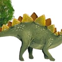 Illustration of a tree, a dinosaur and a bird