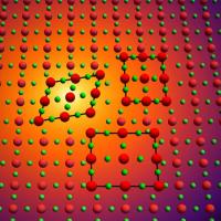 Colored balls representing atoms in a lattice