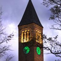 McGraw clock tower colored green