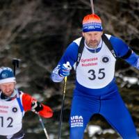 Person cross country skiing