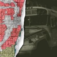  A map showing redlining next to a school bus
