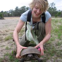  Graduate student with tortoise during field course