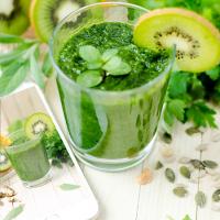  Glass of green juice, fruit