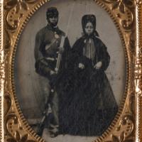 Portrait of a man with a bayonet and a woman