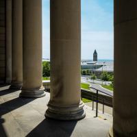 Image of campus from the columns outside Baker Lab