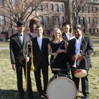 Music students from jazz band on the quad