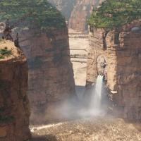 Water falls from a cliff