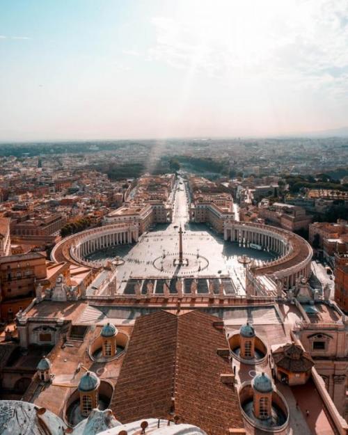 An aerial view of St. Peter's Square and the rest of Vatican City