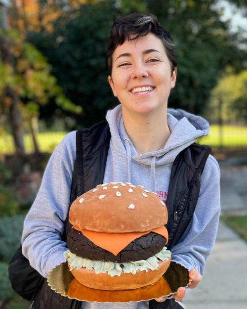 girl with giant hamburger