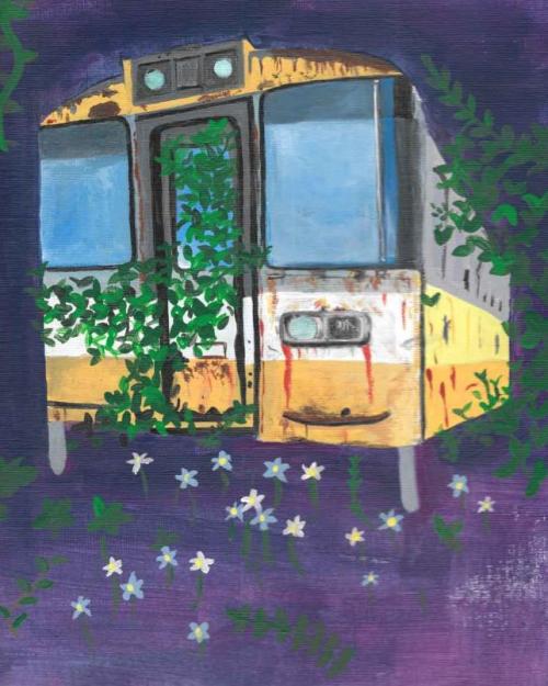 subway car with flowers growing in it