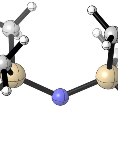 		Illustration of a molecule featuring spheres attached by black rods
	