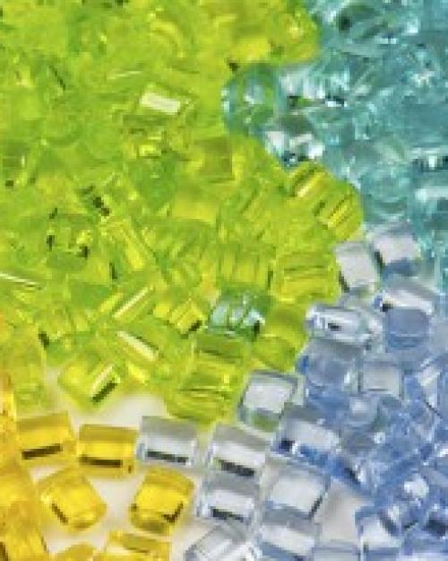 tiny beads in yellow, green and blue