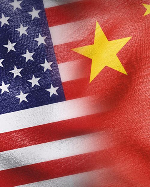		American flag merging into a China flag
	