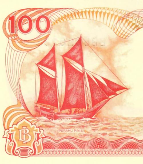  Traditional Indonesian two-masted sailing ship featured in 100-rupiah banknote. 