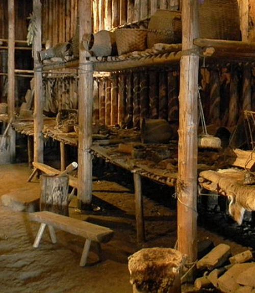 Iroquoian longhouse interior, reconstructed