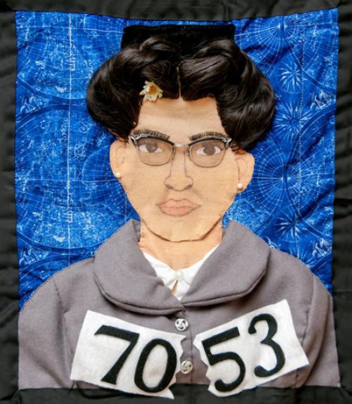 Depiction of Rosa Parks made of fabric