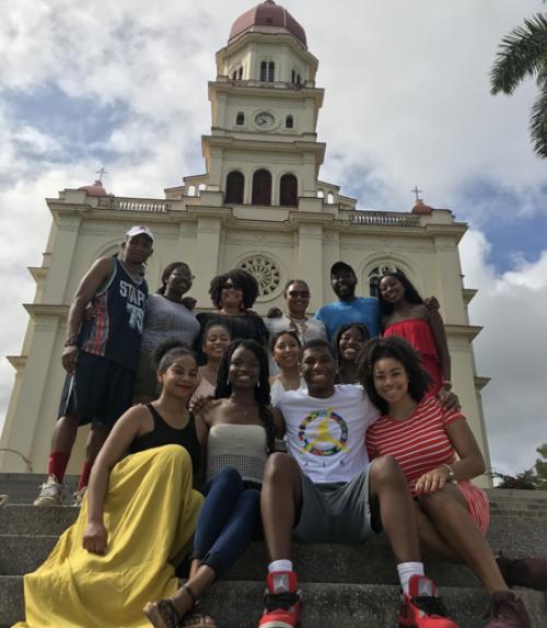  Students on steps of building in Cuba