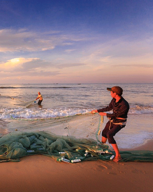 Man fishing with net