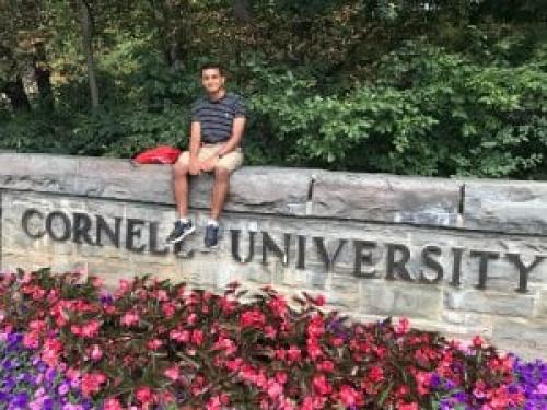 During freshman orientation, my dad took this classic photo near the entrance to campus from Collegetown.