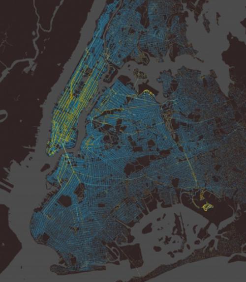 Data map of Manhattan showing traffic patterns